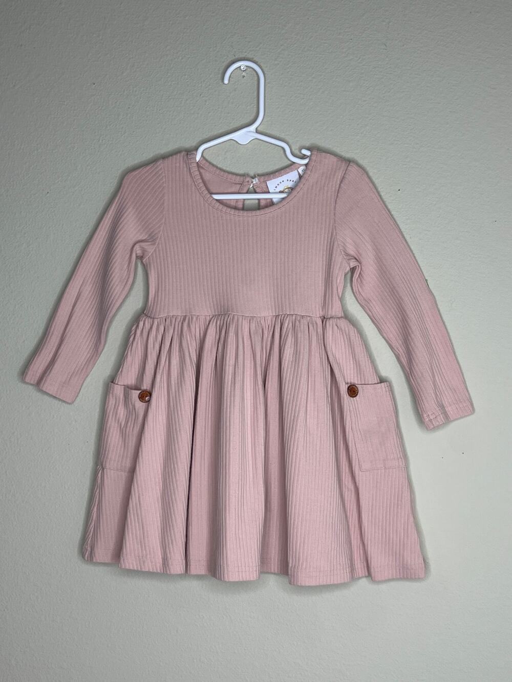Swoon Baby Clothing Ribbed Cotton Pocket Long Sleeve Dress 3T Pink